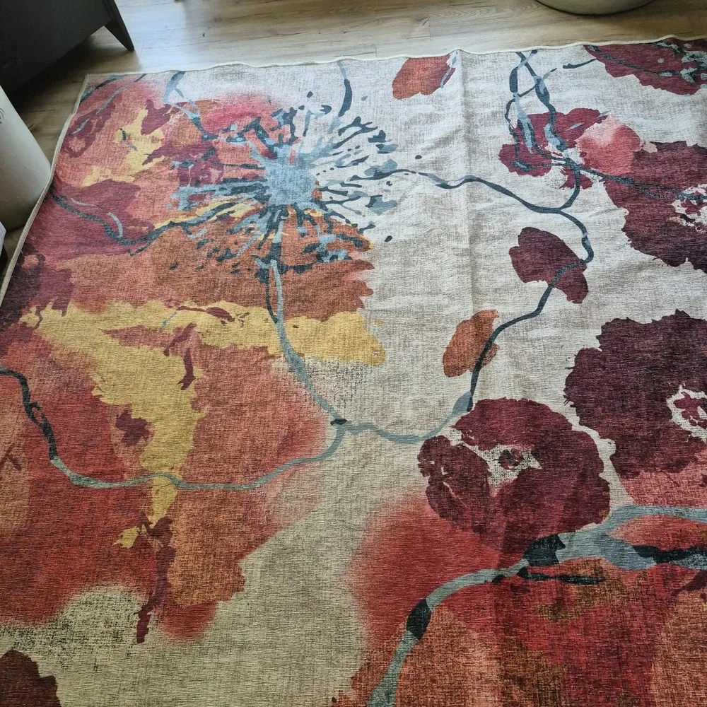 Ruggable Watercolor Floral Coral 8x10 Area Rug Cover Poppy Red Orange Washable